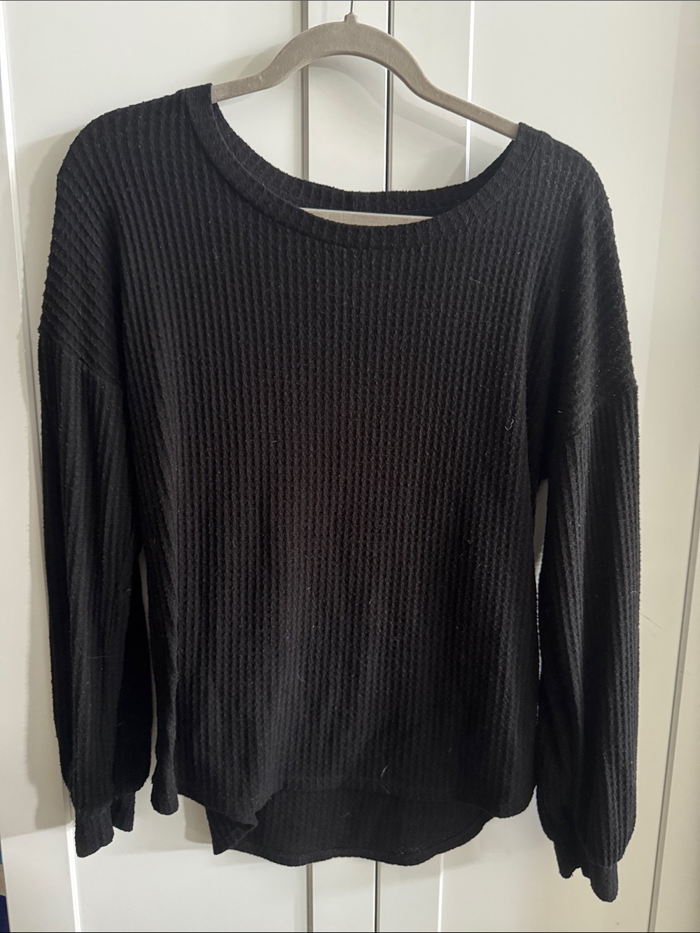 Women's Black Waffle Knit Pullover